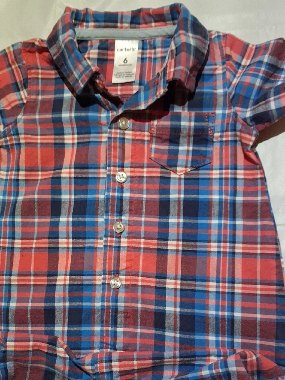 ✨Carter's Baby Boy Plaid Romper 6M Red Blue Short Sleeve Button-Front One-Piece✨